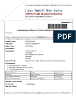 Acknowledgement Receipt For On Line Admission (Stream I)