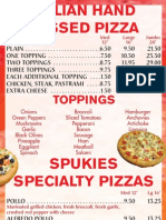 Spukies 'N Pizza Menu