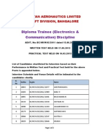 Diploma Trainee (Electronics & Communication) Discipline: Hindustan Aeronautics Limited Aircraft Division, Bangalore