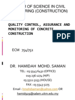 Master of Science in Civil Engineering (Construction) : Quality Control, Assurance and Monitoring of Concrete Construction