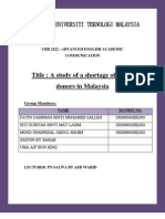 A Study of Shortage of Organ Donors in Malaysia