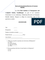 A Comparison of Rural and Urban Buying Behaviour of Consumer Durables Questionnaire