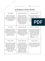 Reading Response Choice Board - Vertical