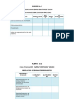 Rubrica para Evaluacion en Matematicas 6°-2013