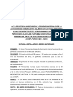 Acta de Entrega Inventario de Los Bienes Materiales de La Asociación de Comerciantes Del Mercado La Palma San Isidro Ica Al Presidente Electo Señor Armando Quispe Luque