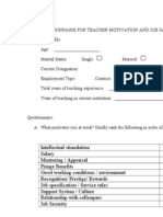 Questionnaire For Teacher Motivation and Job Satisfaction