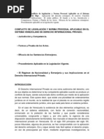 Conflicto de Legislacion y Norma Procesal Aplicable en El Sistema Venezolano de Derecho Internacional Privado