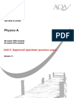 Physics A: Unit 2: Approved Specimen Question Paper