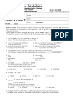 Mathematics Paper 1 - Year 5: PKBS 1 2010 One Hour