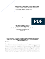 Evaluation of Continuous Assessment Standardization, Implementation and Usage in Junior Secondary Schools For National Transformation