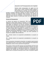 Técnicas de Valuación de Presupuestos de Capital