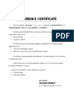 Experience Certificate: Hemasri Diagnostic Centre Since Dated DD/MM/YY To DD/MM/YY