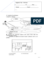 Teste - Diagnóstico - Inglês 5º ANO