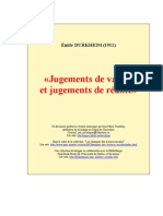 Durkheim - Jugements de Valeurs Et Jugements de Realité