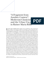 "A Fragment From Another Context": Modernist Classicism and The Urban Uncanny in Rainer Maria Rilke