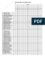 Class Record in Mathematics: Name of Pupils