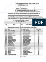 Result GNM 2nd Year Jan - 2013 (Notification - 1) 12.07.2013