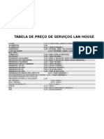 Tabela de Preço de Serviços Lan House