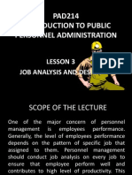 PAD214 Introduction To Public Personnel Administration: Lesson 3 Job Analysis and Design