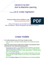 Introduction To Machine Learning Lecture 2: Linear Regression