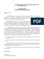 Decreto No.259-96 Que Establece El Reglamento para La Educación Superior de La República Dominicana