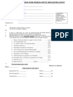 Application Form For Permanent Registration