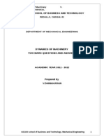 Dynamics of Machinery 2 Marks All 5 Units