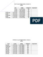 DAY Date Time Subject Changes