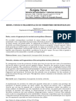 Redes, Coesão e Fragmentação Do Território Metropolitano (Resumo