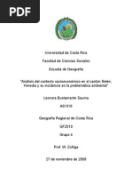 Análisis Del Contexto Socioeconómico en El Cantón Belén, Heredia y Su Incidencia en La Problemática Ambiental