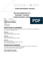 Yishun Town Secondary School: Mid Year Examination 2010 Secondary 2 Express Lower Secondary Science