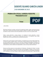 Discurso Del Vicepresidente Alvaro Garcia en La Premiación Oficial Carrera Pedestre "Presidente Evo"