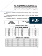 Personality Test Programme For Central Police Forces (Assistant Commandants) Examination 2008