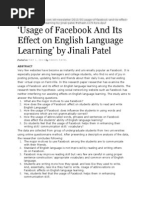 Usage of Facebook and Its Effect On English Language Learning' by Jinali Patel