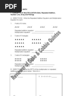 GRADE3 - 2 Q - Math I. CONCEPTS OF MULTIPLICATION (Sets, Repeated Addition, Number Line, Array and Pairing)