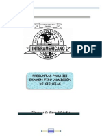 Preguntas para Iii Examen Tipo Admisión de Ciencias