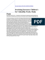 TV Food Advertising Increases Children's Preference For Unhealthy Foods, Study Finds