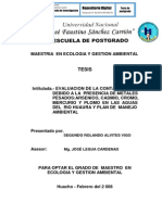 Evaluación de La Contaminación Debido A La Presencia de Metales Pesados:arsenico, Cadmio, Cromo, Mercurio y Plomo en Las Aguas Del Rio Huaura y Plan de Manejo Ambiental