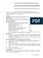 Specification of Distribution Transformer 33 KV Cap. 100 KVA