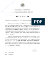 Telangana University - Ph.d. Registration