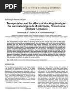 Transportation and The Effects of Stocking Density On The Survival and Growth of Nile Tilapia, Oreochromis Niloticus (Linnaeus)