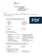 Matematik Tahun 5 Kertas 1 Ujian Bulan Mac 2011 (1 Hour / 1 Jam)