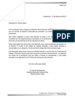 Carta de Despido Justificado Obra Determinada