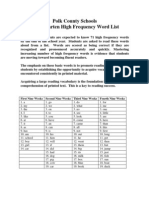 Polk County Schools Kindergarten High Frequency Word List