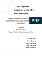 A Project Report On Stress Management Among HDFC Bank Employees