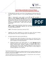 Indicative Grade Profiles and Number of Course Places Guidance Information For 2013 University Admissions Exercise