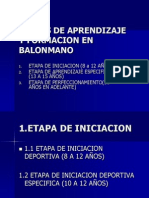 Etapas de Aprendizaje y Formacion en Balonmano