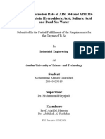 A Study of Corrosion Rate of Stainless Steels AISI 316 and 306 Against HCL H2SO4 and Dead Sea Water