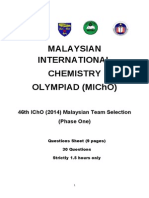 Malaysian International Chemistry Olympiad (Micho) : 46Th Icho (2014) Malaysian Team Selection (Phase One)