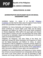 B. Resolution No. 01-0940 Administrative Disciplinary Rules On Sexual Harassment Cases